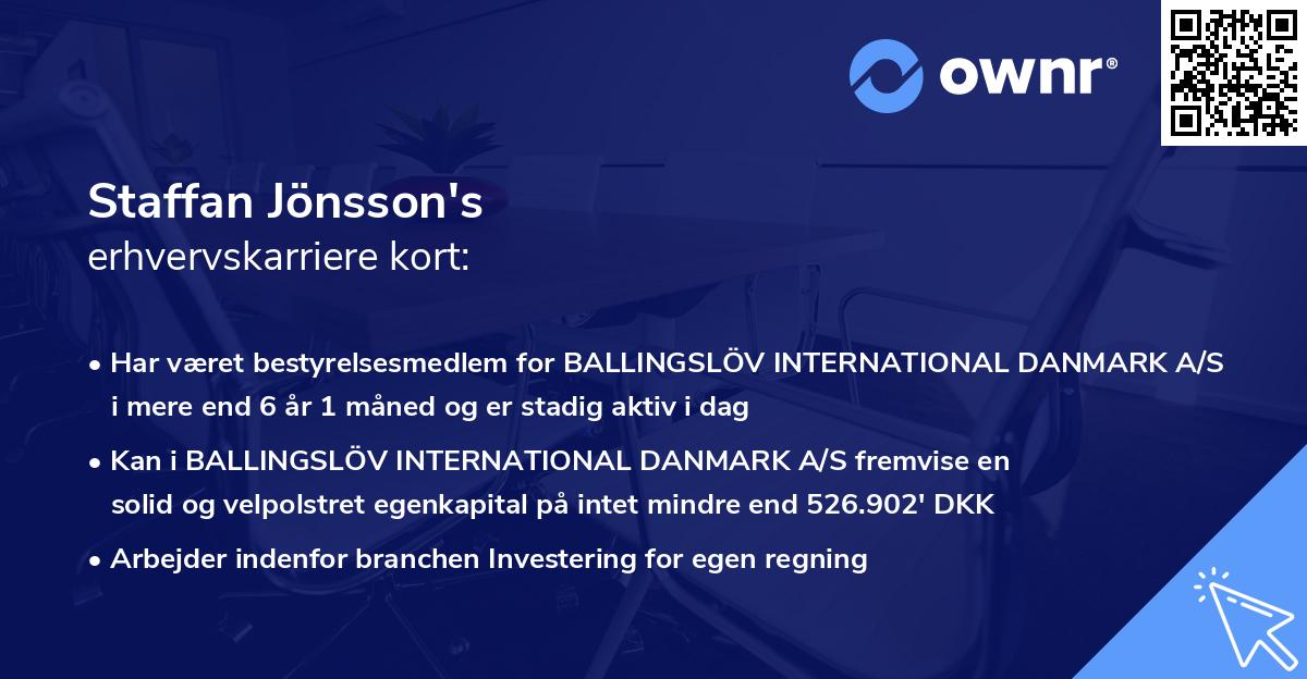 Staffan Jönsson's erhvervskarriere kort