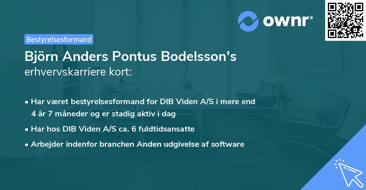 Björn Anders Pontus Bodelsson's erhvervskarriere kort