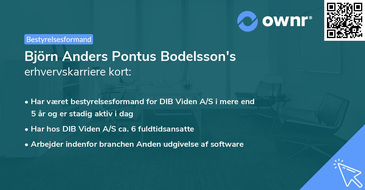 Björn Anders Pontus Bodelsson's erhvervskarriere kort