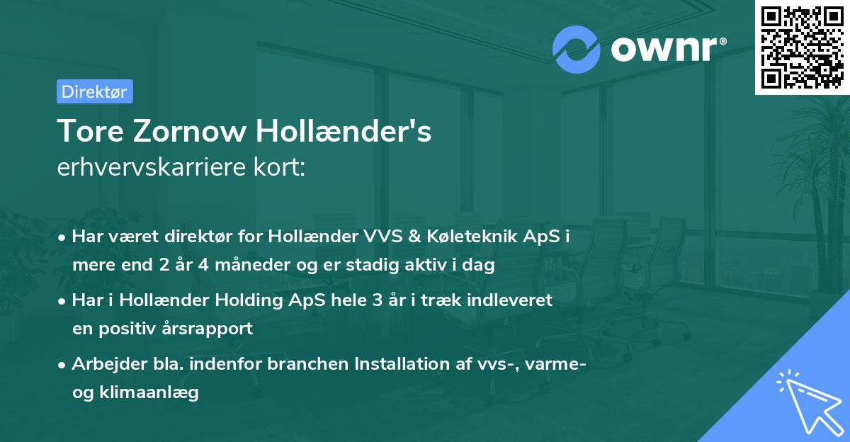 Tore Zornow Hollænder's erhvervskarriere kort