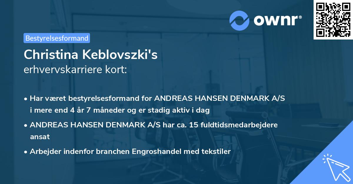 Christina Keblovszki's erhvervskarriere kort