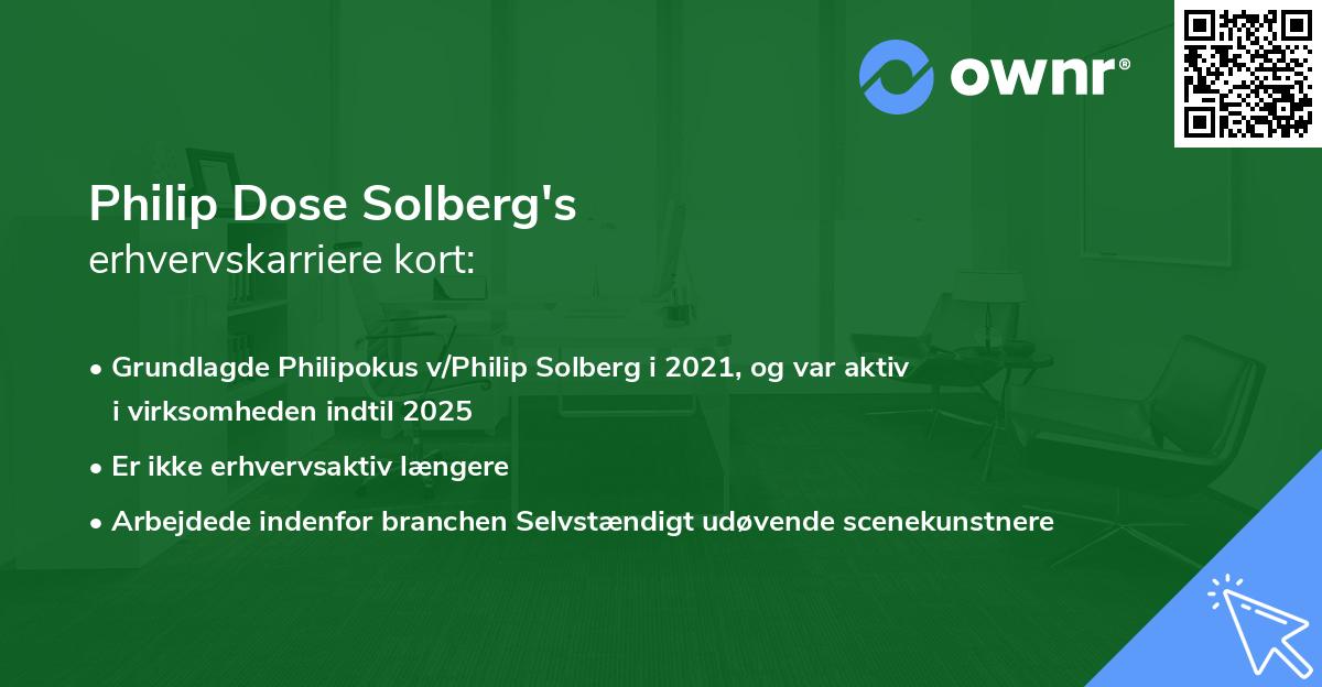 Philip Dose Solberg's erhvervskarriere kort