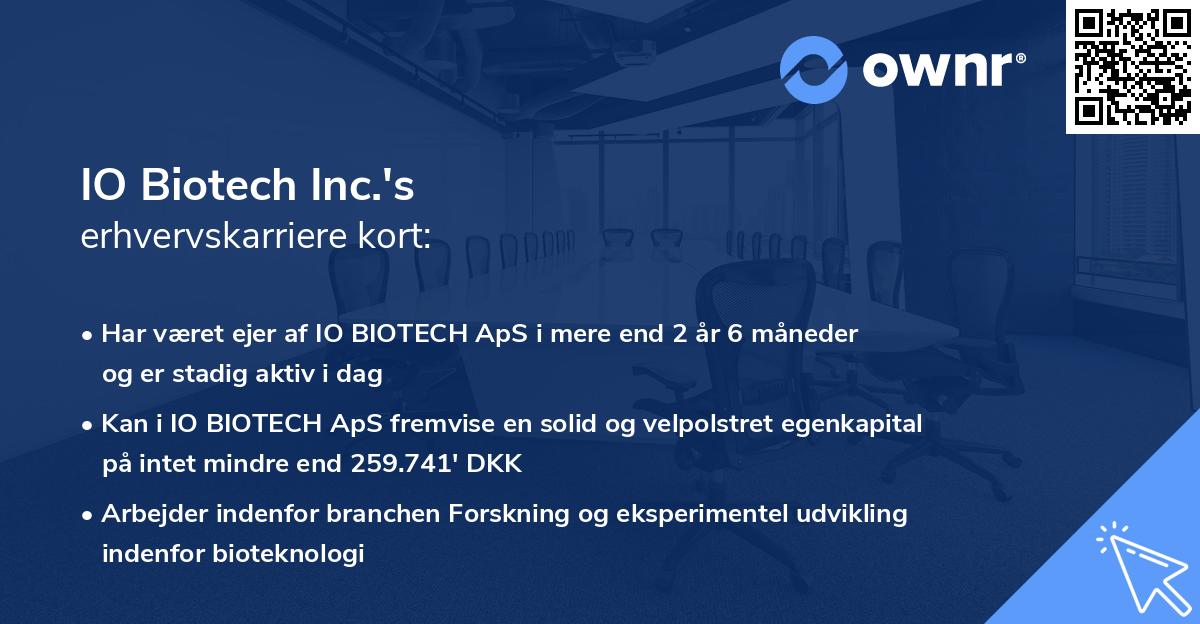 IO Biotech Inc.'s erhvervskarriere kort