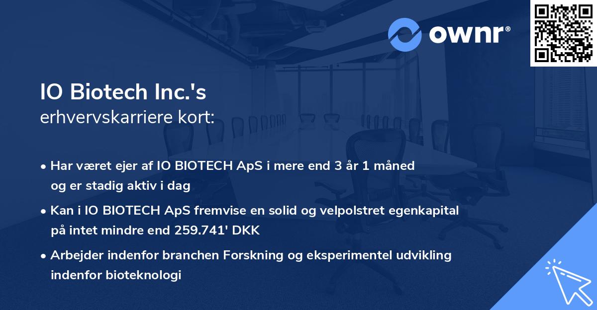 IO Biotech Inc.'s erhvervskarriere kort