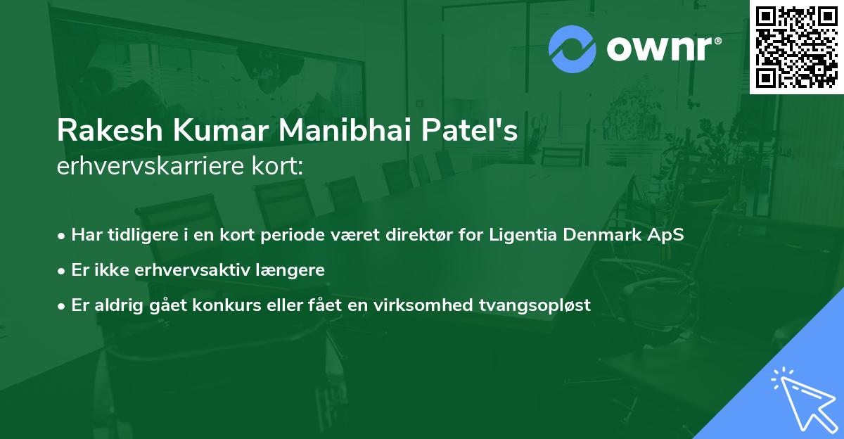 Rakesh Kumar Manibhai Patel's erhvervskarriere kort
