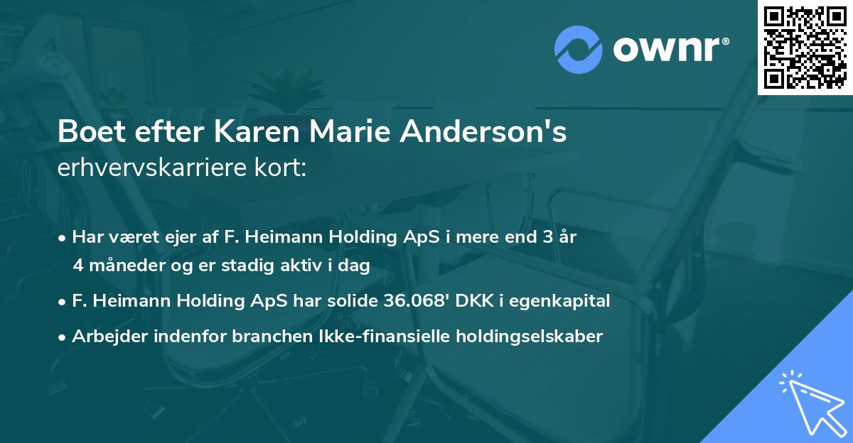 Boet efter Karen Marie Anderson's erhvervskarriere kort