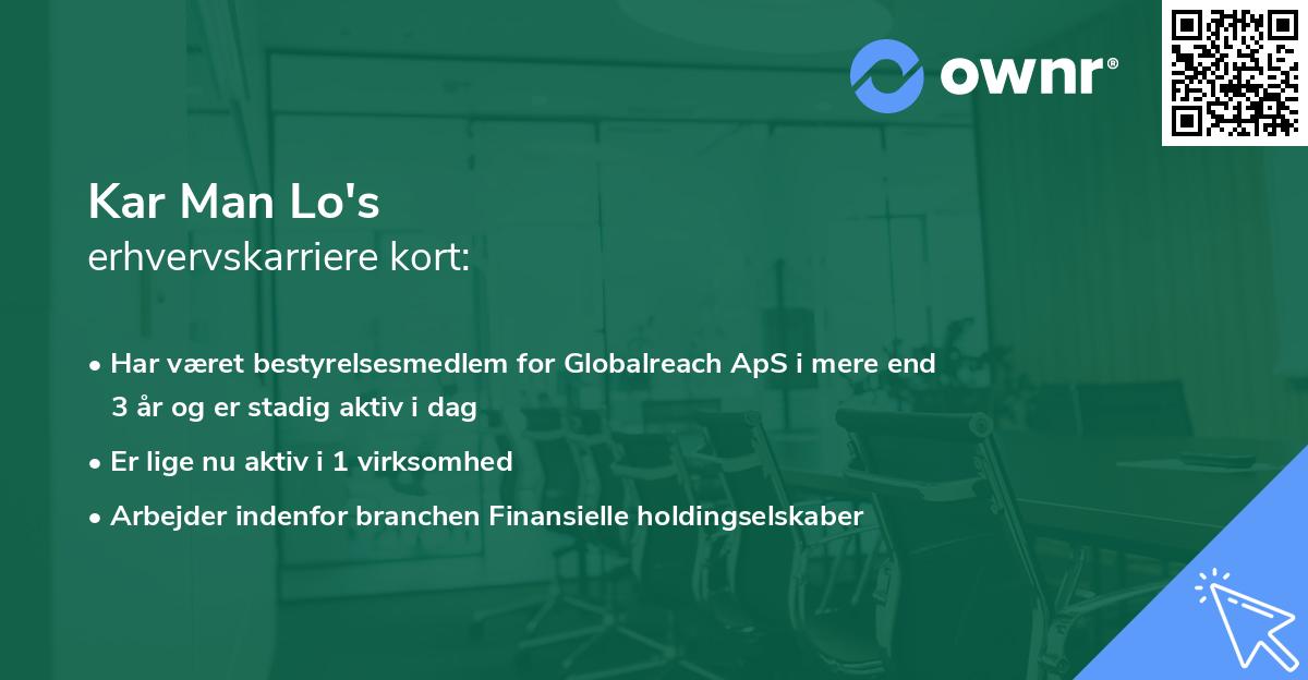 Kar Man Lo's erhvervskarriere kort