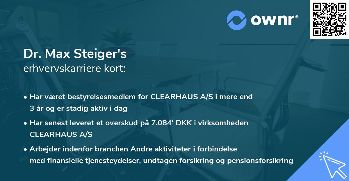 Dr. Max Steiger's erhvervskarriere kort