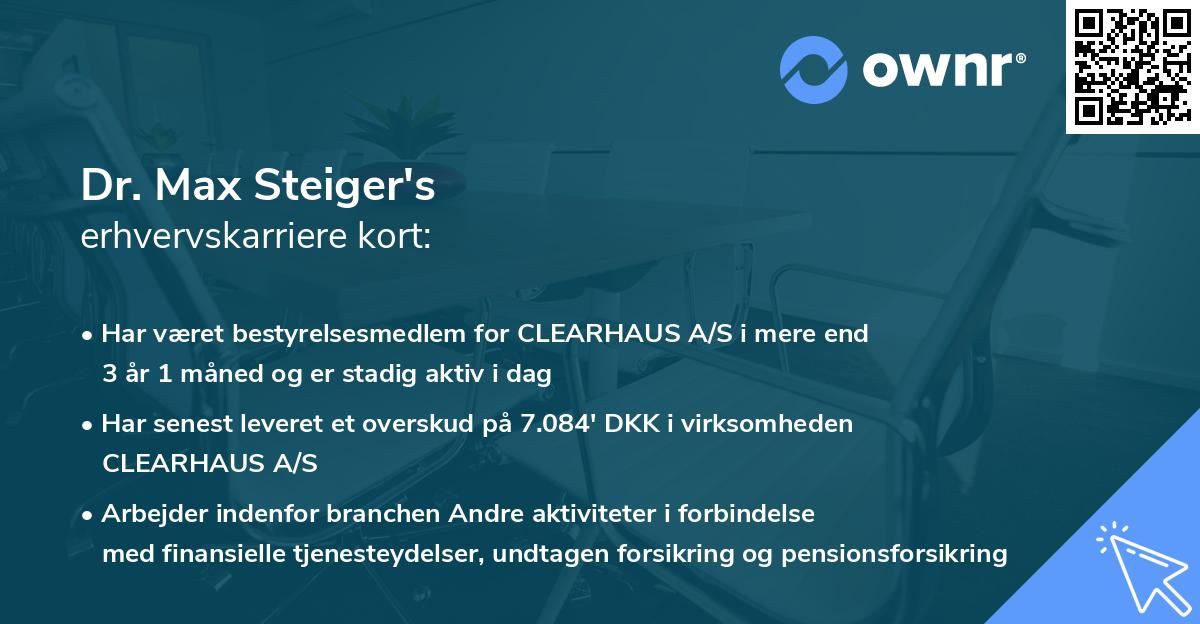 Dr. Max Steiger's erhvervskarriere kort