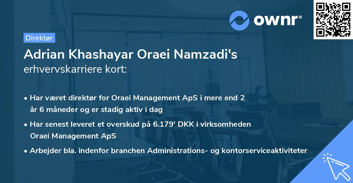 Adrian Khashayar Oraei Namzadi's erhvervskarriere kort