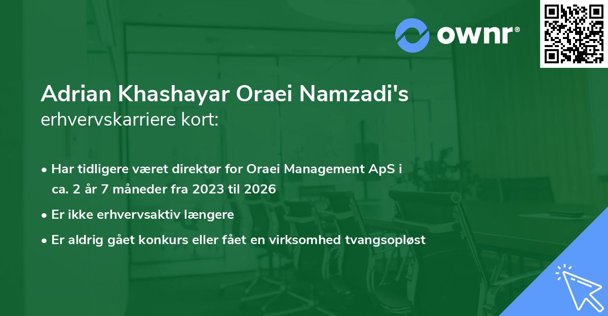 Adrian Khashayar Oraei Namzadi's erhvervskarriere kort