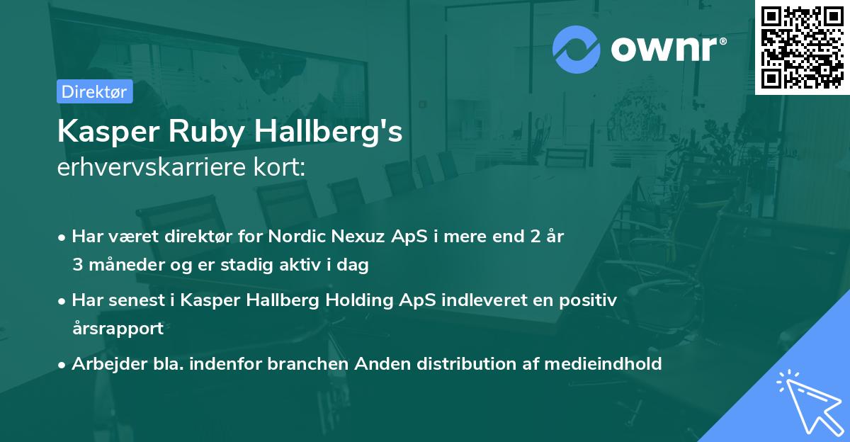 Kasper Ruby Hallberg's erhvervskarriere kort