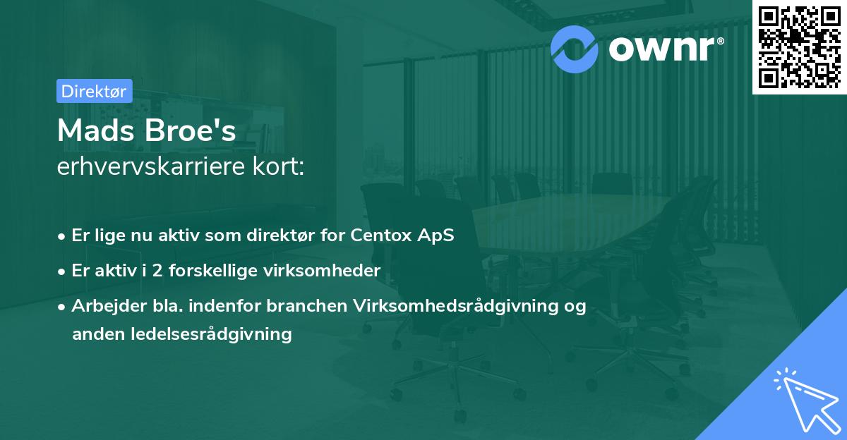 Mads Broe's erhvervskarriere kort