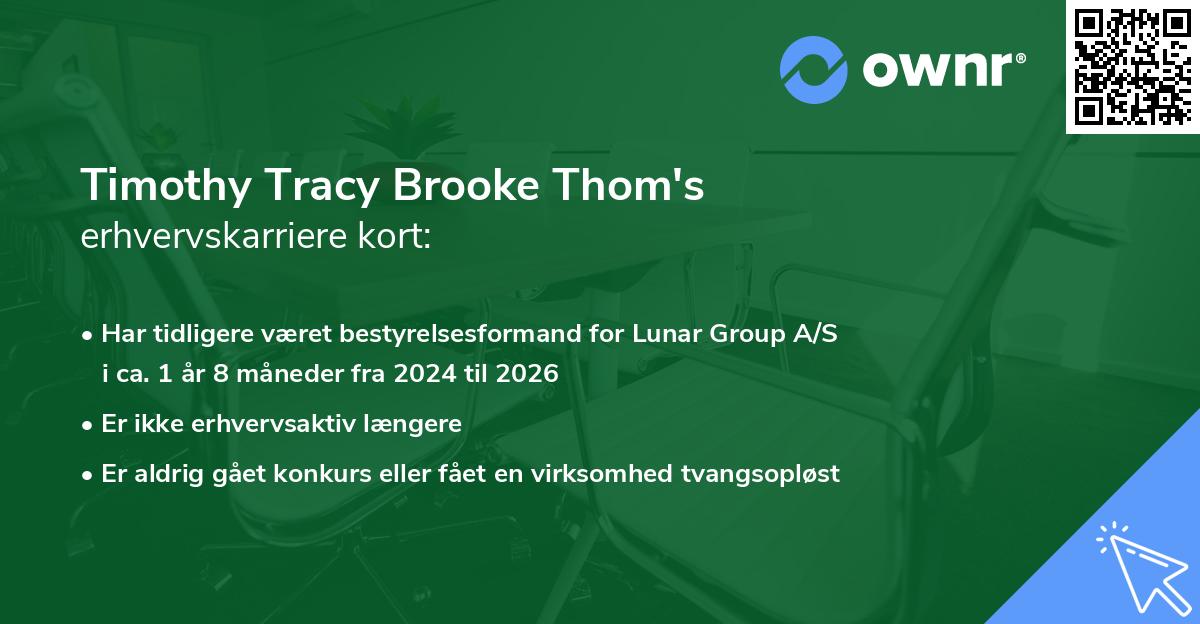 Timothy Tracy Brooke Thom's erhvervskarriere kort