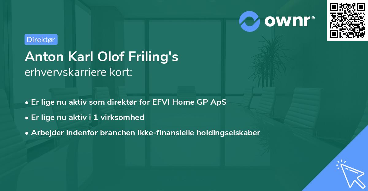 Anton Karl Olof Friling's erhvervskarriere kort