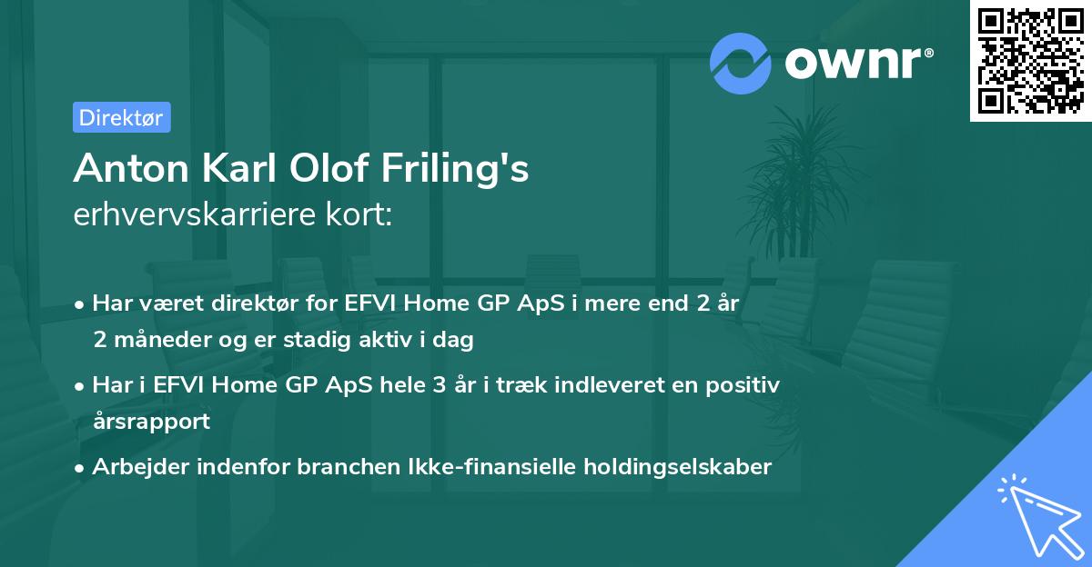 Anton Karl Olof Friling's erhvervskarriere kort