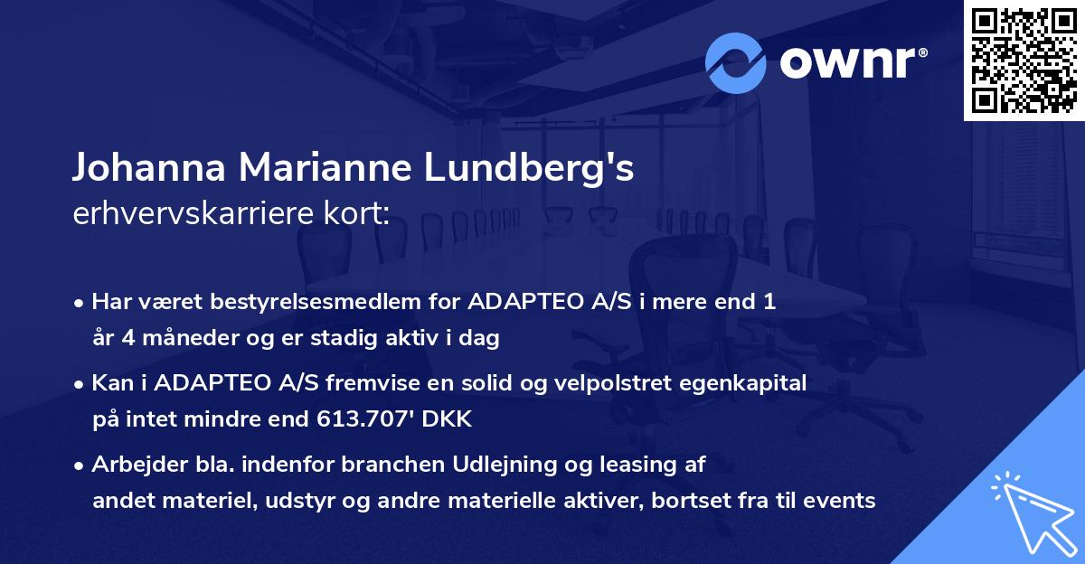 Johanna Marianne Lundberg's erhvervskarriere kort