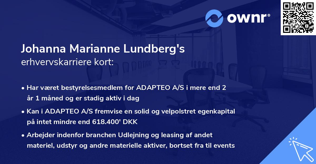 Johanna Marianne Lundberg's erhvervskarriere kort