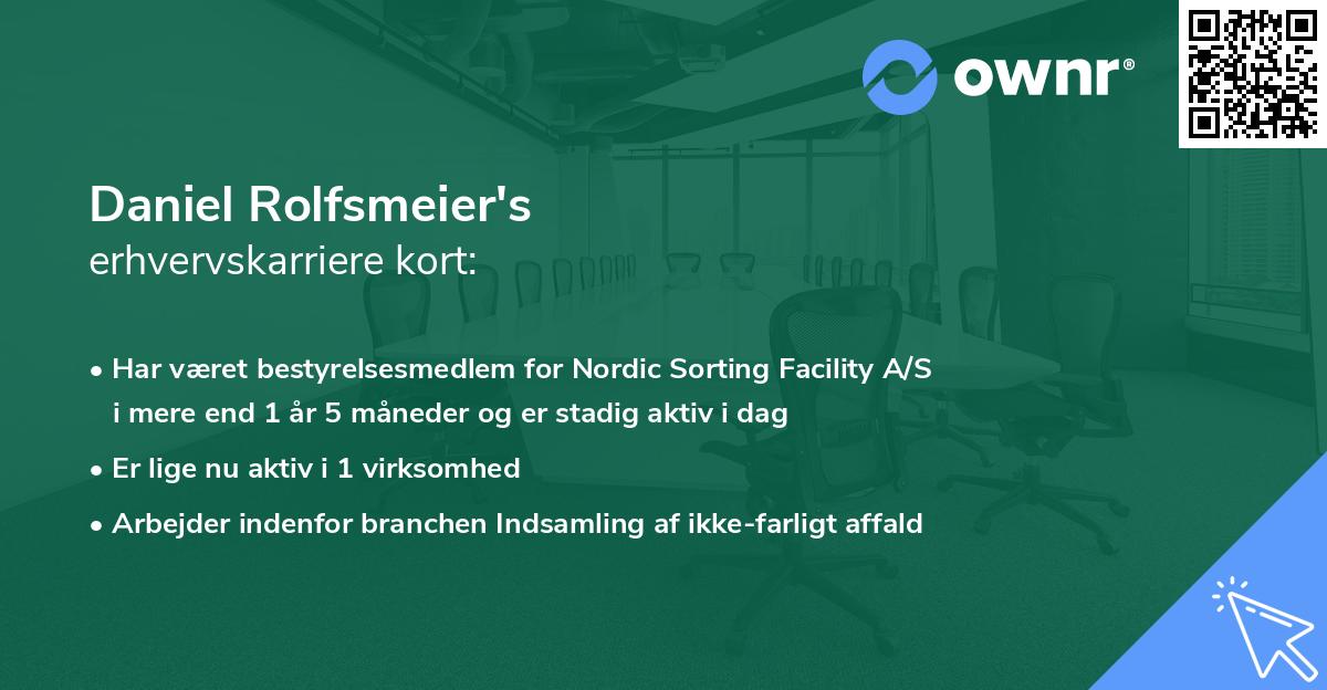 Daniel Rolfsmeier's erhvervskarriere kort
