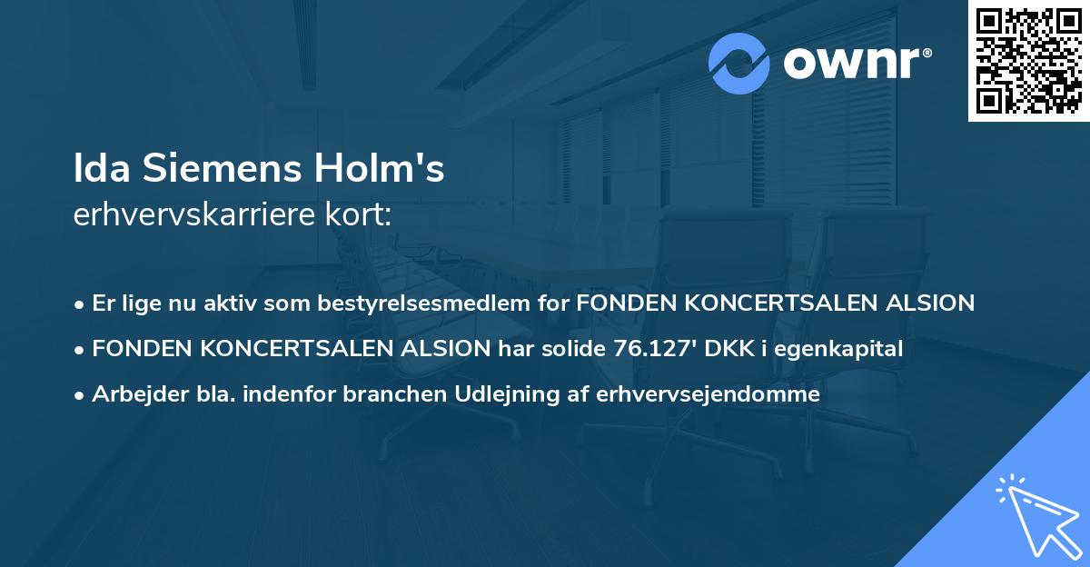 Ida Siemens Holm's erhvervskarriere kort