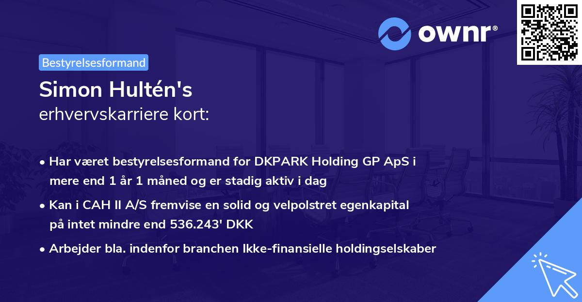 Simon Hultén's erhvervskarriere kort