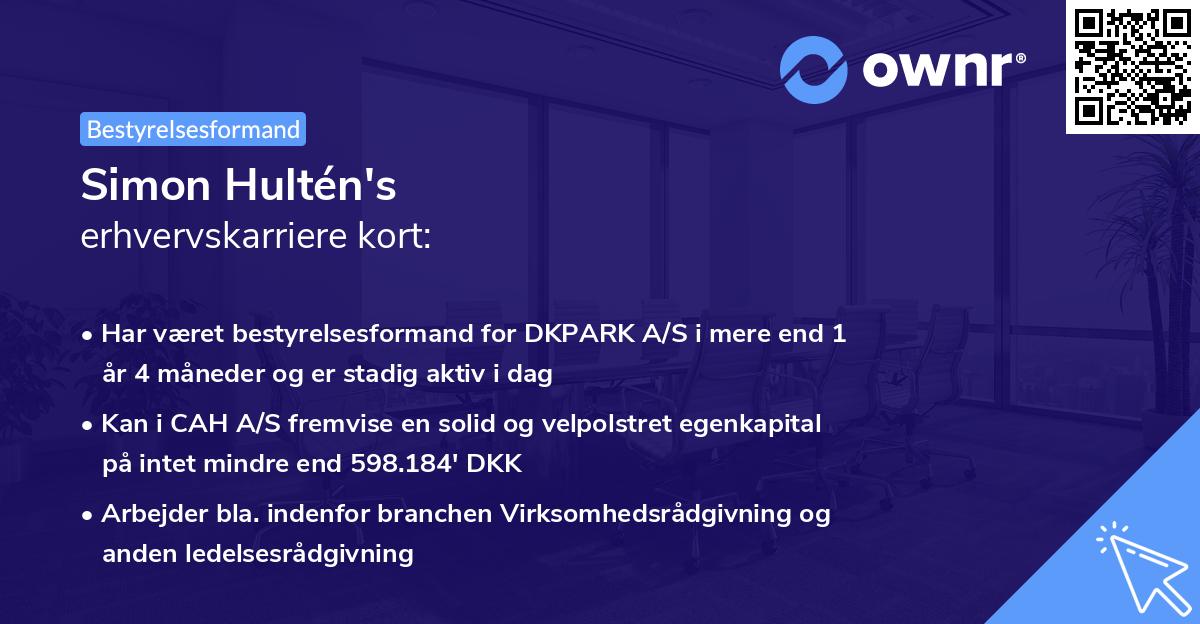 Simon Hultén's erhvervskarriere kort