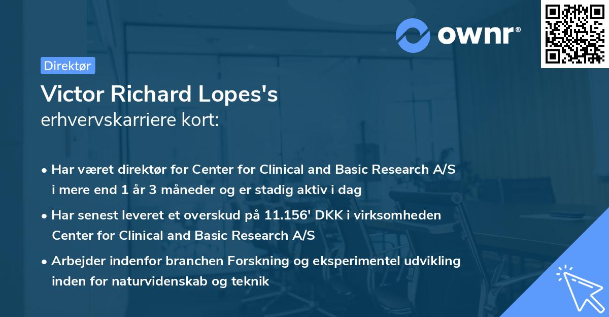 Victor Richard Lopes's erhvervskarriere kort