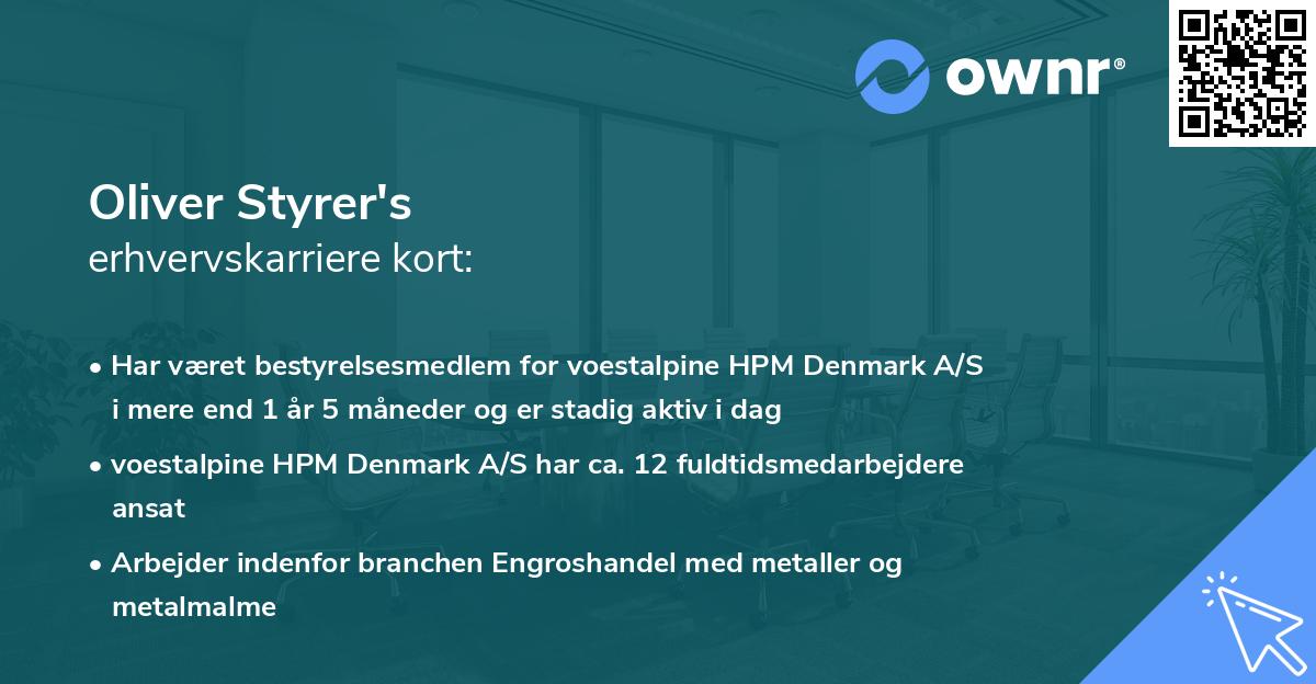 Oliver Styrer's erhvervskarriere kort