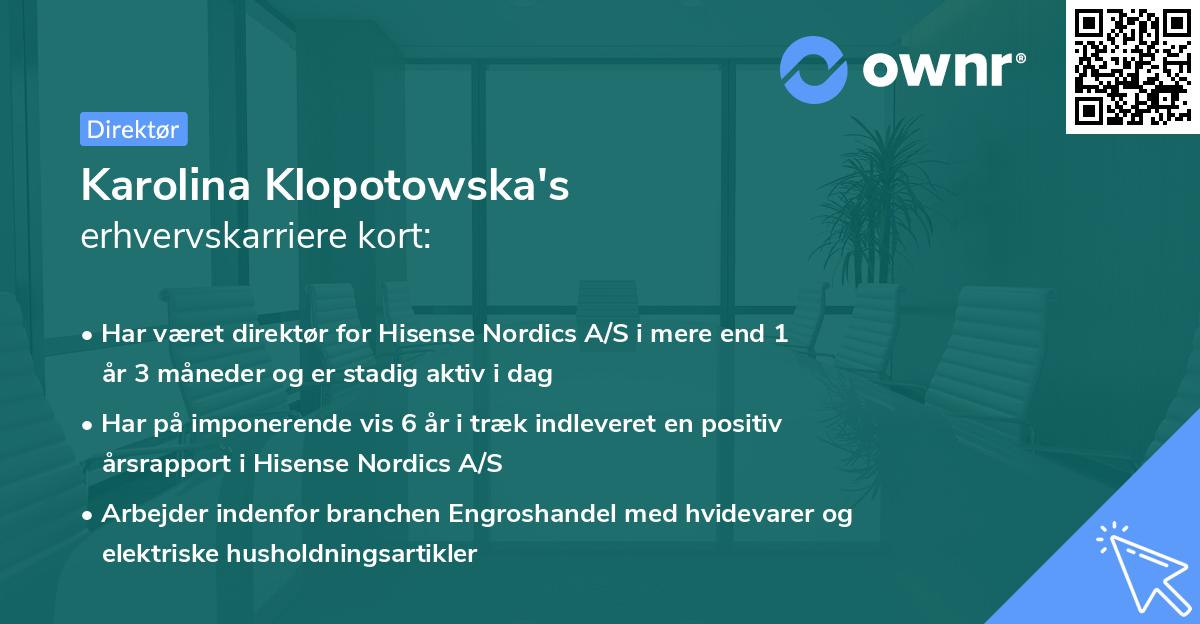 Karolina Klopotowska's erhvervskarriere kort