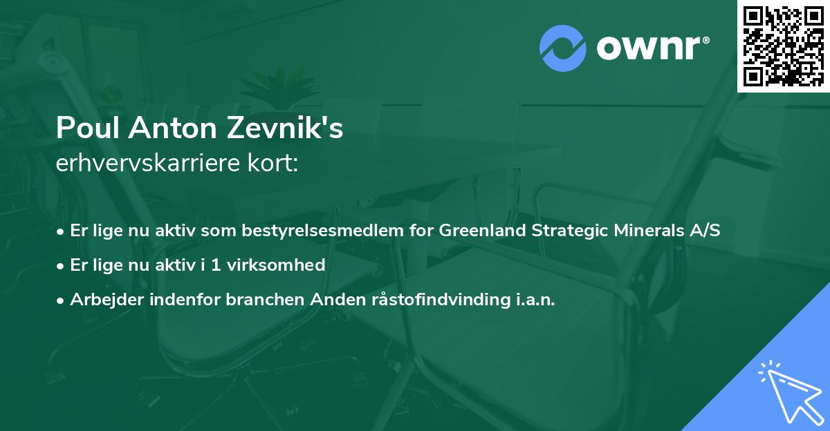 Poul Anton Zevnik's erhvervskarriere kort
