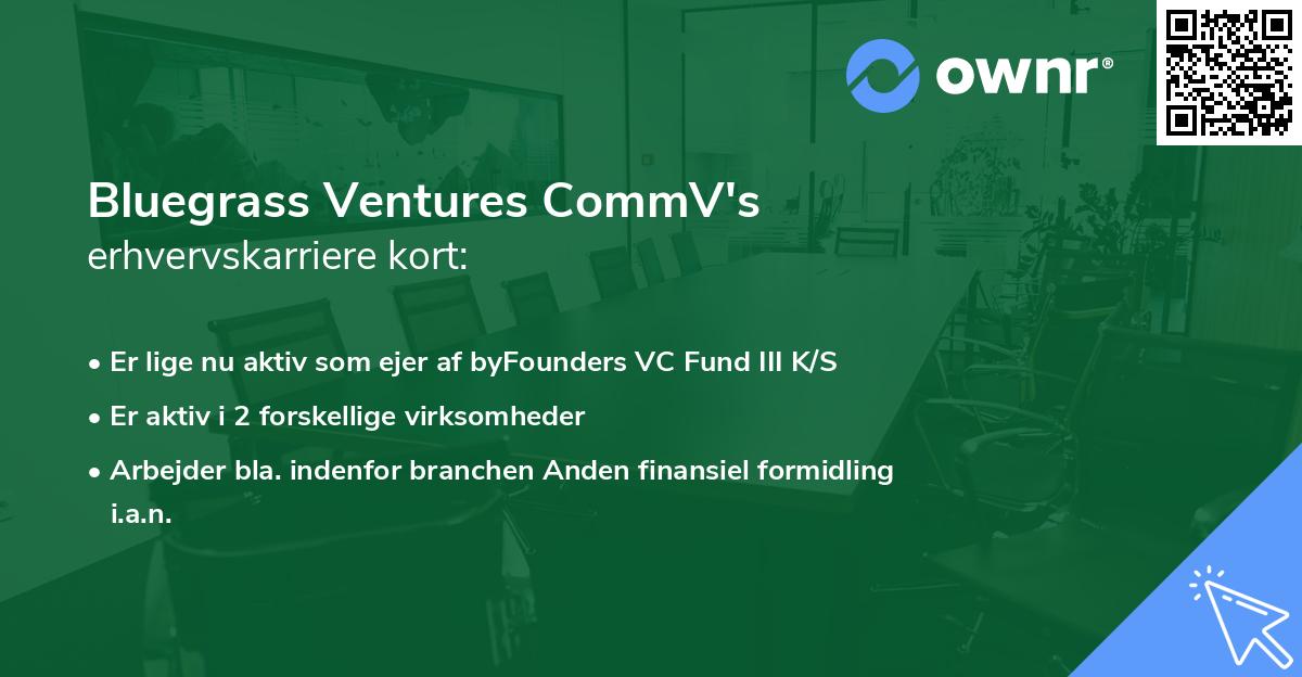 Bluegrass Ventures CommV's erhvervskarriere kort
