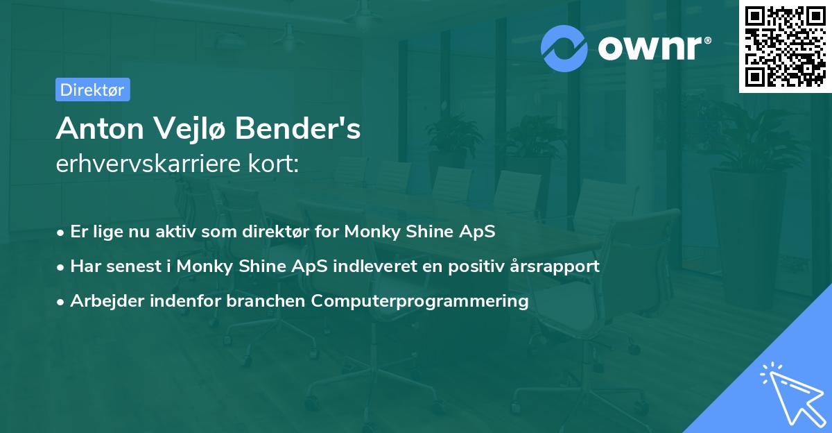 Anton Vejlø Bender's erhvervskarriere kort
