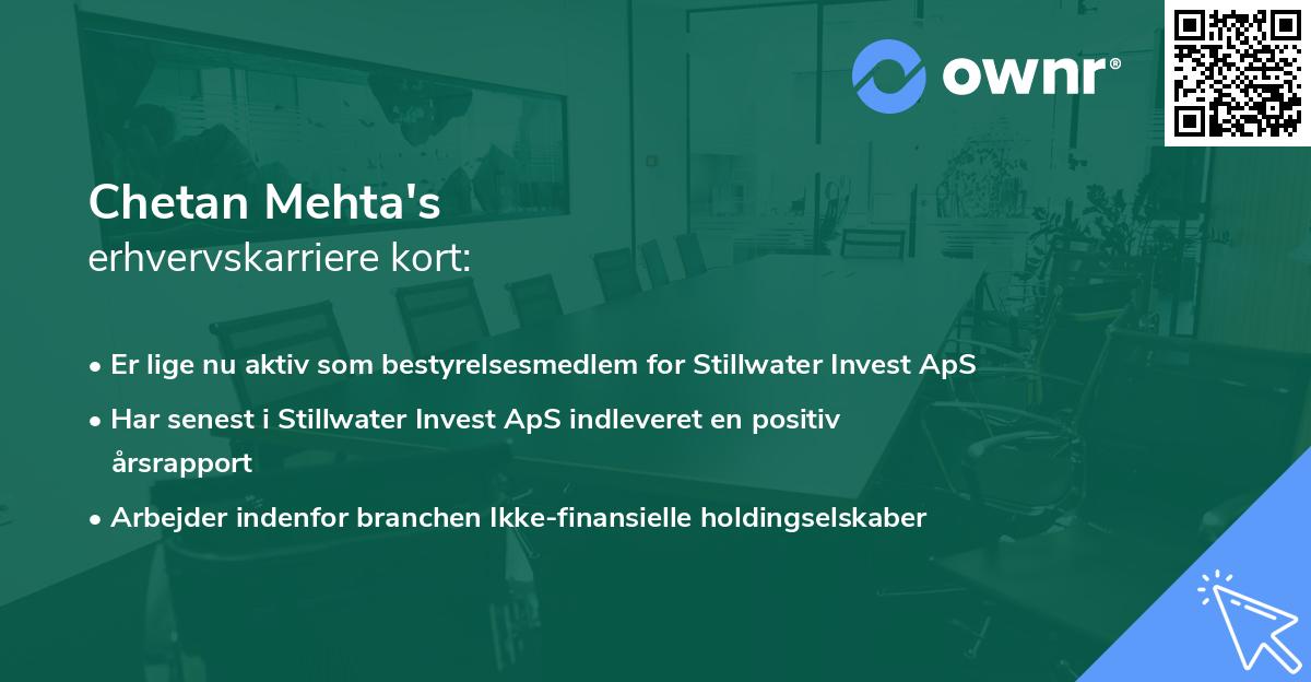 Chetan Mehta's erhvervskarriere kort