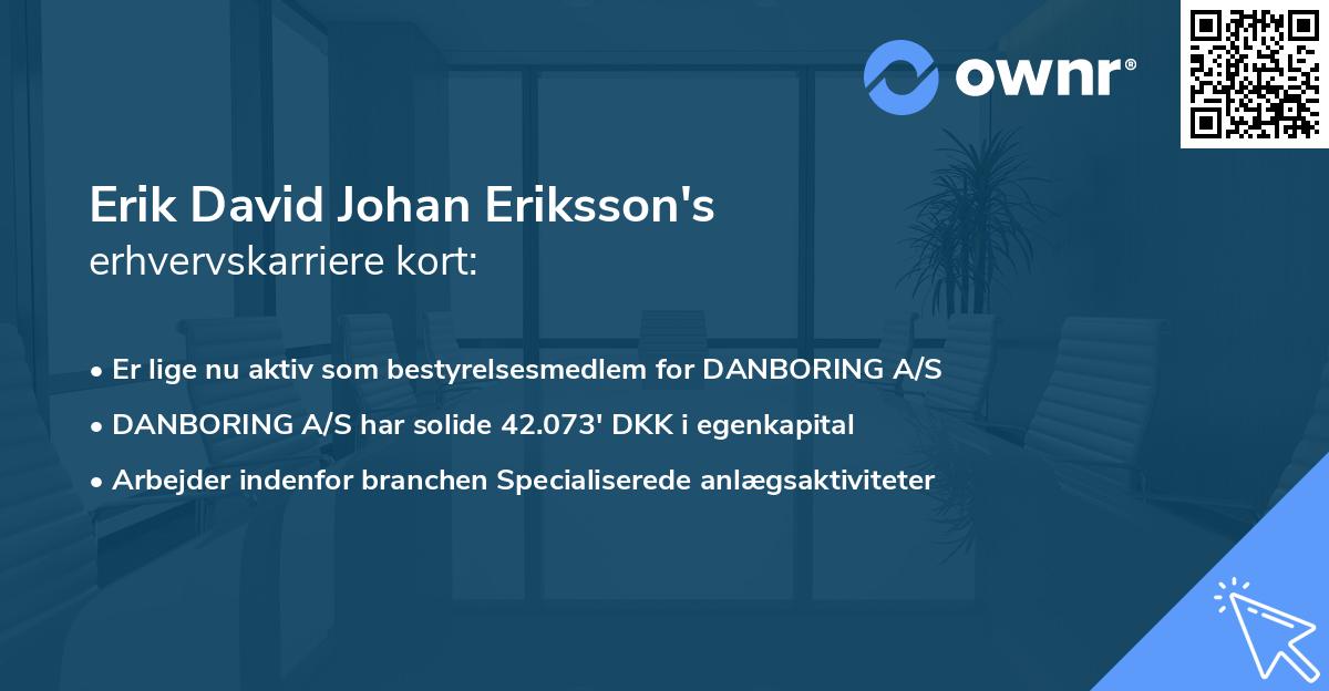 Erik David Johan Eriksson's erhvervskarriere kort