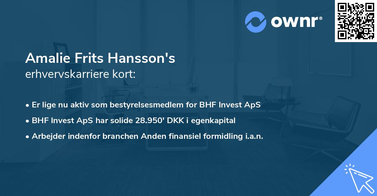 Amalie Frits Hansson's erhvervskarriere kort