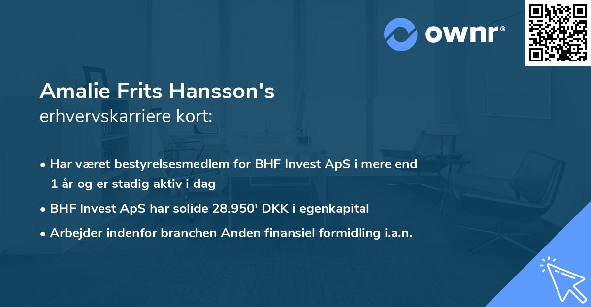 Amalie Frits Hansson's erhvervskarriere kort