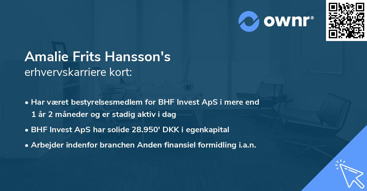 Amalie Frits Hansson's erhvervskarriere kort