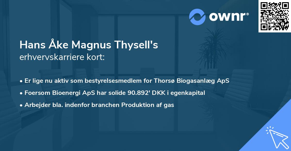 Hans Åke Magnus Thysell's erhvervskarriere kort