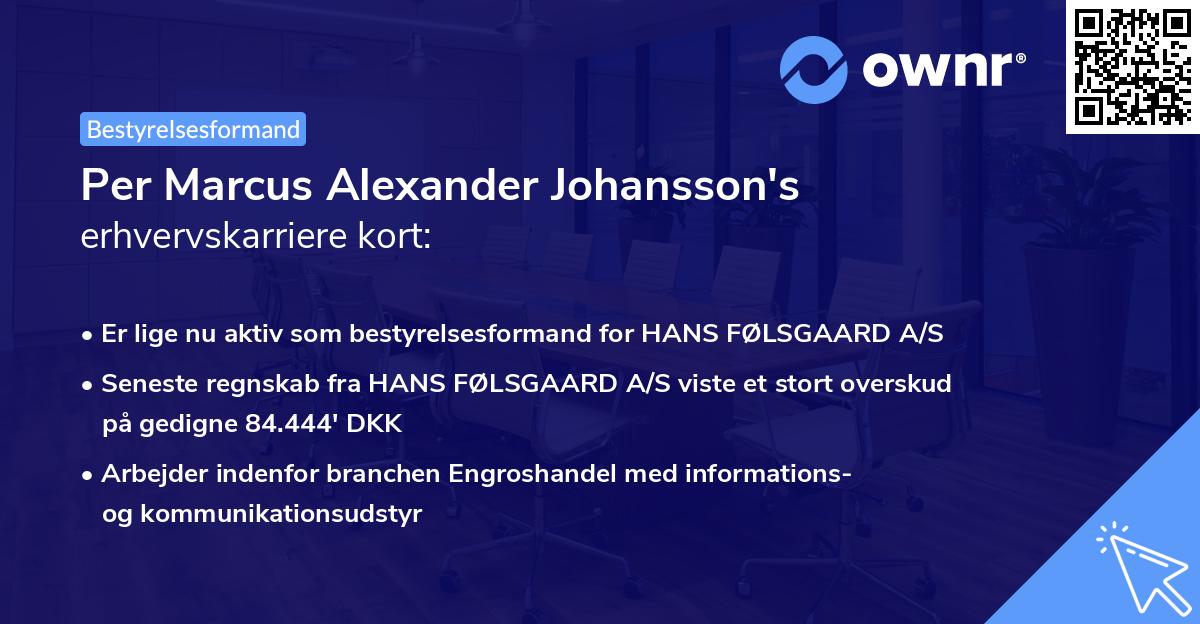 Per Marcus Alexander Johansson's erhvervskarriere kort
