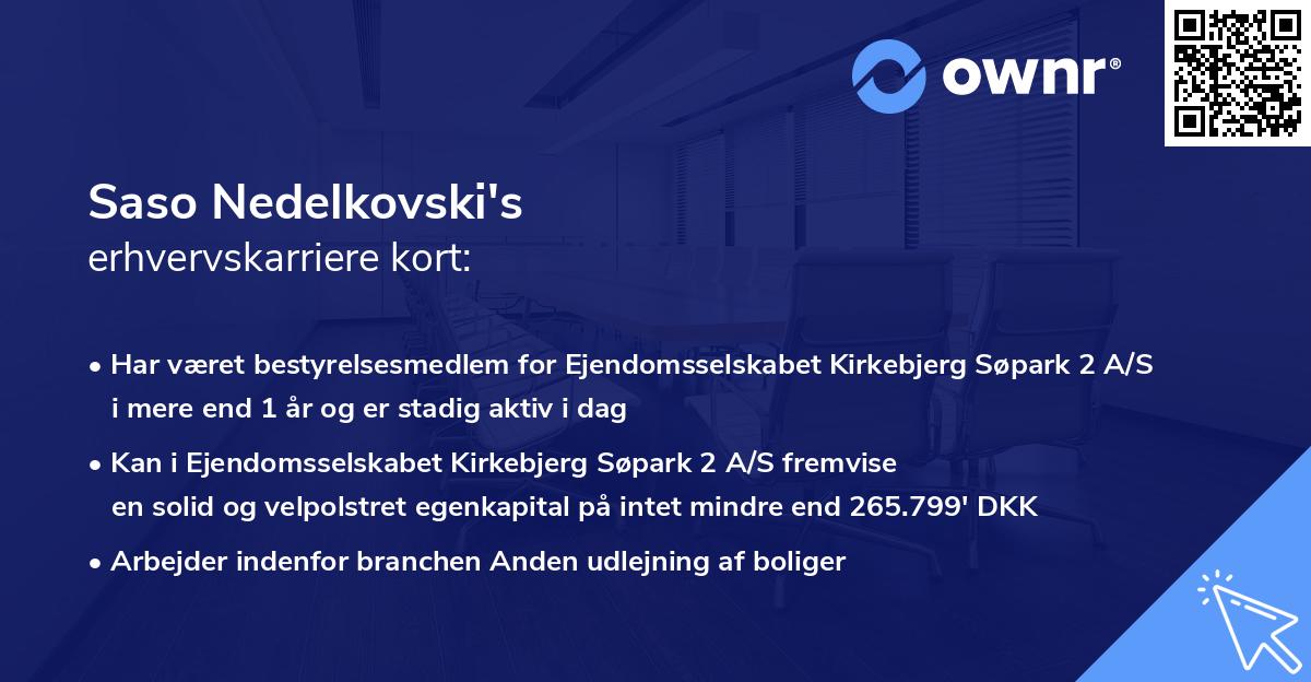 Saso Nedelkovski's erhvervskarriere kort