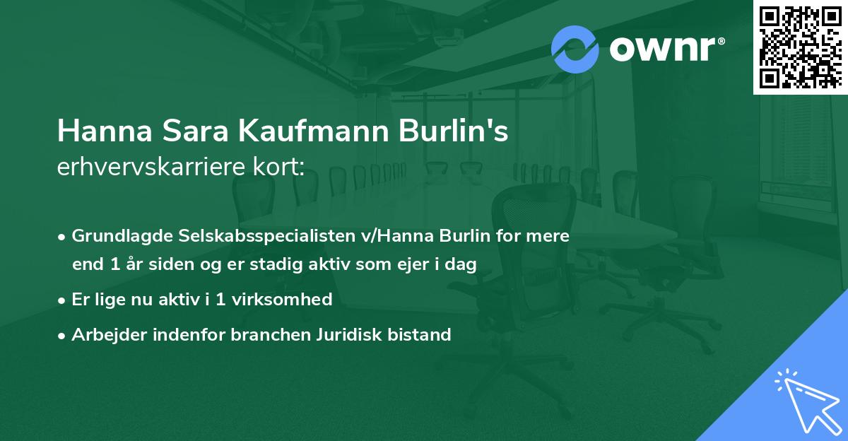 Hanna Sara Kaufmann Burlin's erhvervskarriere kort