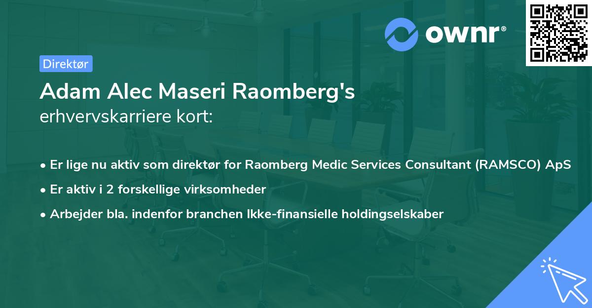 Adam Alec Maseri Raomberg's erhvervskarriere kort