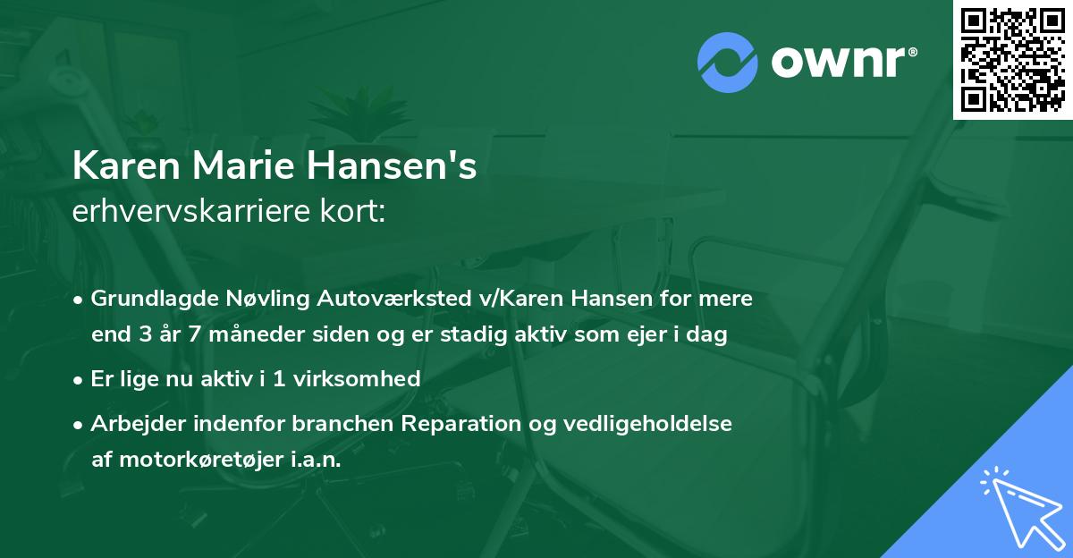 Karen Marie Hansen's erhvervskarriere kort