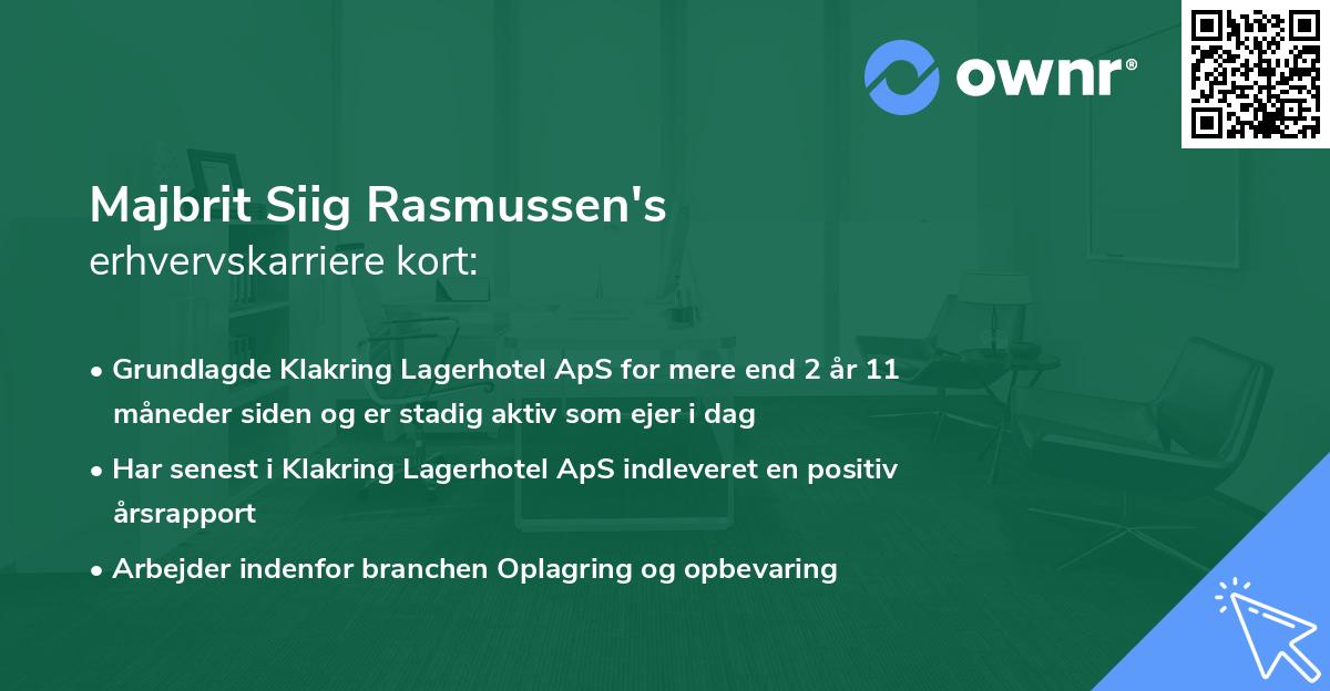 Majbrit Siig Rasmussen's erhvervskarriere kort