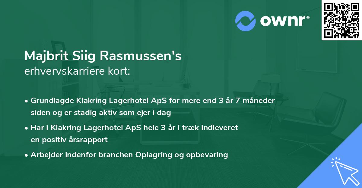 Majbrit Siig Rasmussen's erhvervskarriere kort
