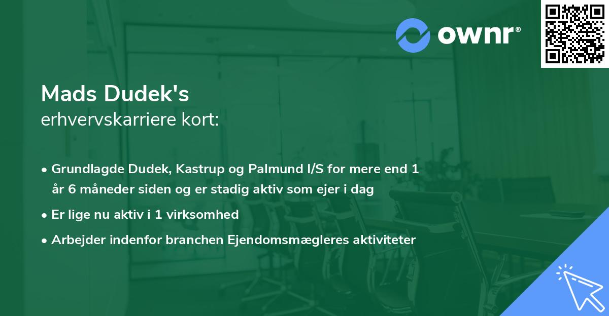 Mads Dudek's erhvervskarriere kort