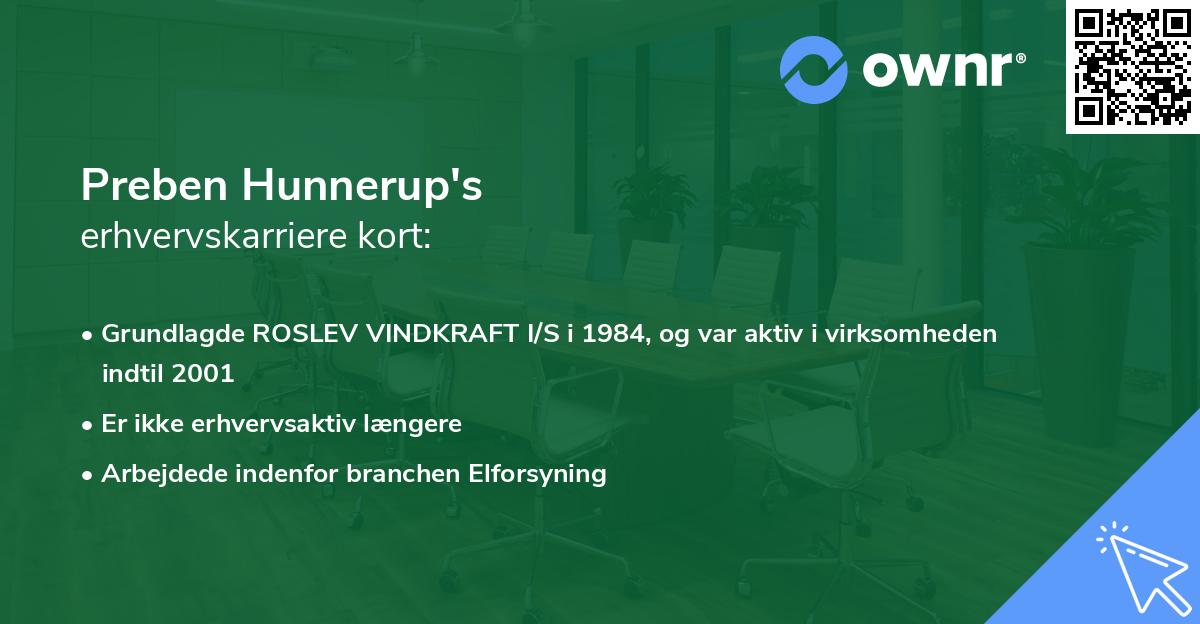Preben Hunnerup's erhvervskarriere kort
