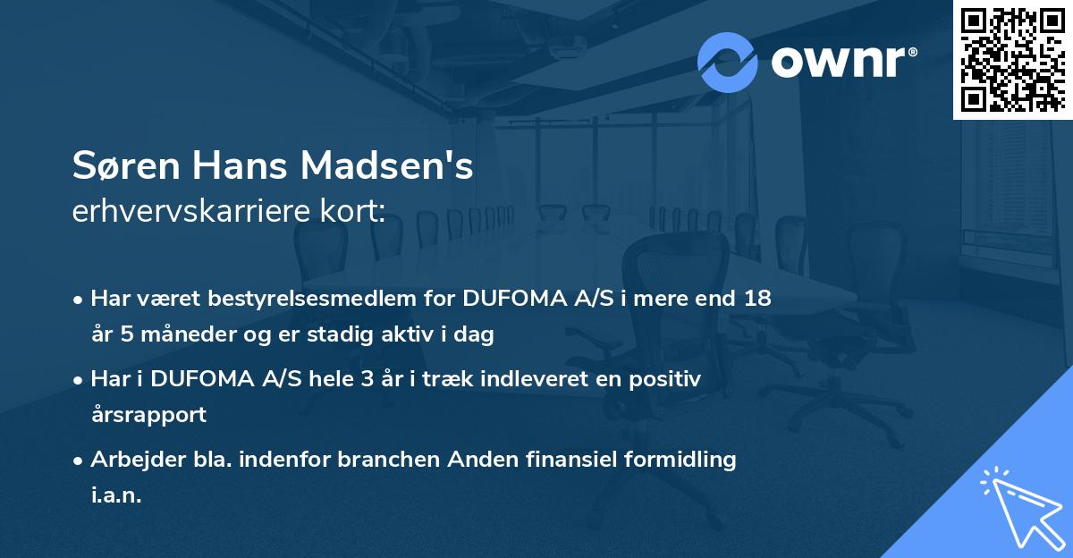 Søren Hans Madsen's erhvervskarriere kort