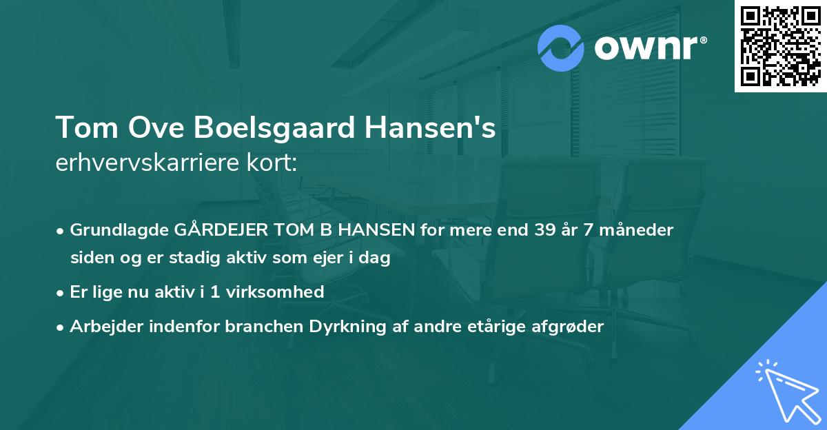 Tom Ove Boelsgaard Hansen's erhvervskarriere kort