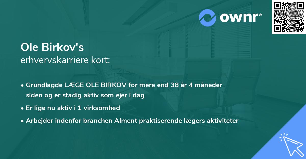 Ole Birkov's erhvervskarriere kort